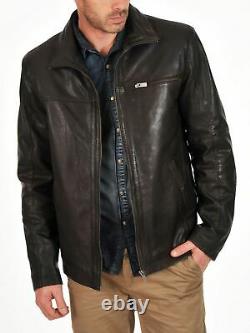 Men's Genuine Lambskin Leather Jacket New Zipper Leather Jacket Slim Fit
