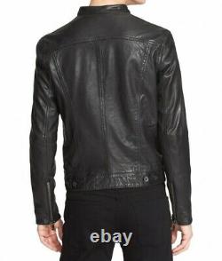 Men's Genuine Lambskin Leather Jacket New Zipper Leather Jacket Slim Fit