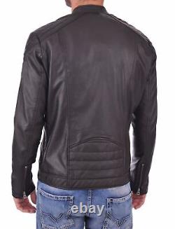 Men's Genuine Lambskin Leather Motorcycle Jacket Slim Fit Biker Jacket US039