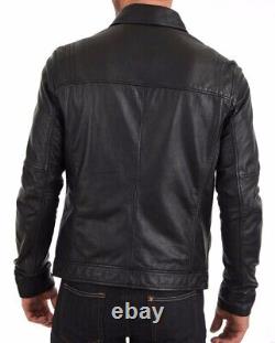 Men's Genuine Lambskin Leather Motorcycle Jacket Slim Fit Biker Jacket US060