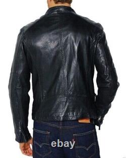 Men's Genuine Lambskin Leather Motorcycle Jacket Slim Fit Biker Jacket US072