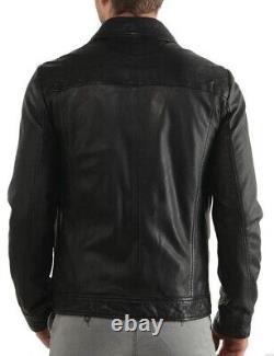 Men's Genuine Lambskin Leather Motorcycle Jacket Slim Fit Biker Jacket US073