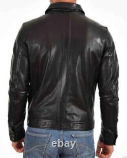 Men's Genuine Lambskin Leather Motorcycle Jacket Slim Fit Biker Jacket US103