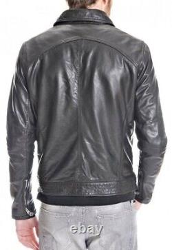 Men's Genuine Lambskin Leather Motorcycle Jacket Slim Fit Biker Jacket US110