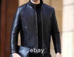 Men's Genuine Leather Casual Jackets Plush Warm Soft Coat Motorcycle Style