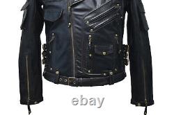 Men's Genuine Premium Leather Motorcycle Biker Top Leder Jacket Black With Hood