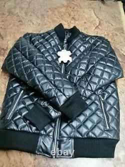 Men's Genuine lambskin quiltted Leather bomber Top Fit Leather Jacket Black