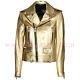 Men's Golden Motor Biker Genuine Sheep Gold Leather Jacket Lambskin Slim Fit