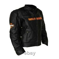 Men's HD Black Biker Harley Distress Motorcycle Cowhide Leather Jacket