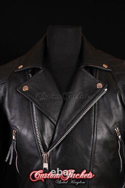 Men's HIGHWAY Black MOTORCYCLE Motorbike CRUISER Real Cowhide Leather Jacket