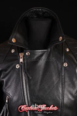 Men's HIGHWAY Black MOTORCYCLE Motorbike CRUISER Real Cowhide Leather Jacket
