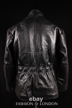 Men's'HUNTER MOTORCYCLE' Black Cowhide Leather Safari Biker Motorbike Jacket