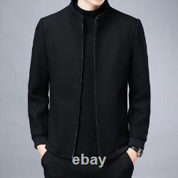 Men's Jacket Business Casual Stand Collar Pure Color Fashion Woolen Cloth Coat