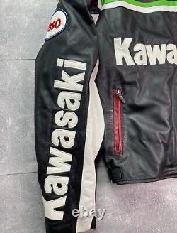 Men's Kawasaki Racing Motorbike Motorcycle Riding Biker Cowhide Leather Jacket
