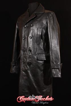 Men's LONG U-BOAT Black German KRIEGSMARINE Cowhide Leather Jacket Coat