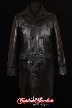 Men's LONG U-BOAT Black German KRIEGSMARINE Cowhide Leather Jacket Coat