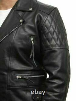 Men's Lambskin Genuine Leather Jacket Black Biker Slim Fit Jacket Short Racer