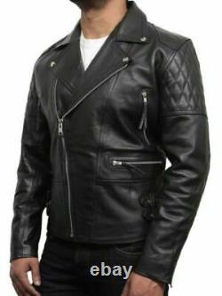 Men's Lambskin Genuine Leather Jacket Black Biker Slim Fit Jacket Short Racer