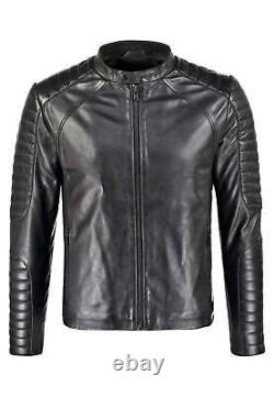 Men's Leather Jacket Black Biker Motorcycle Racer Soft Lambskin Cafe Jacket Sale
