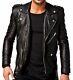 Men's Leather Jacket Black Slim Fit Biker Genuine Lambskin Jacket