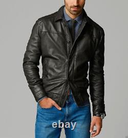 Men's Leather Jacket Genuine Lambskin Leather Thick Black Roadster Jacket #195