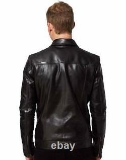 Men's Leather Jacket Motorcycle Black Slim fit Biker Genuine lambskin jacket