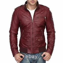 Men's Leather Jacket Motorcycle Burgundy Slim fit Biker Genuine lambskin jacket