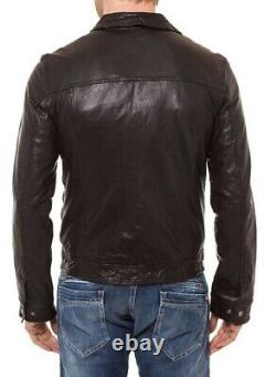 Men's Leather Jacket Motorcycle Slim fit Biker Pure Genuine Lambskin Jacket P065