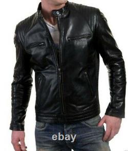 Men's Leather Jacket Motorcycle Slim fit Biker Pure Genuine Lambskin Jacket P085