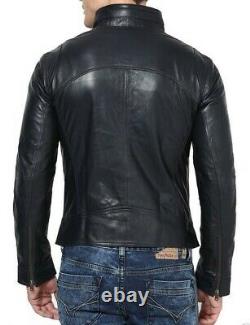 Men's Leather Jacket Motorcycle Slim fit Biker Pure Genuine Lambskin Jacket P090