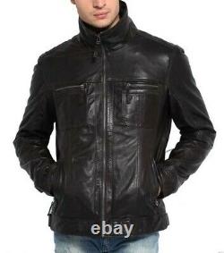 Men's Leather Jacket Motorcycle Slim fit Biker Pure Genuine Lambskin Jacket P101