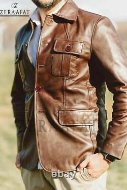 Men's Leather Jacket Sheepskin 100% Genuine Leather Coat Blazer By Zeraafat