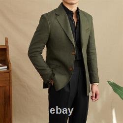 Men's Linen Slim Suit Breathable Gentleman Jacket Formal Coats Business Blazers