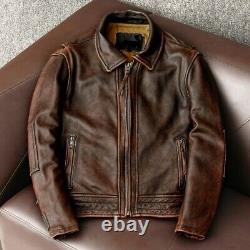 Men's Motorcycle Vintage Cafe Racer Distressed Brown Biker Real Leather Jacket