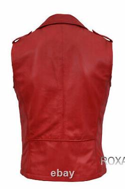 Men's NEW Motorcycle Authentic Lambskin Pure Leather Waistcoat Strap Vest Jacket