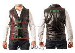 Men's NEW Motorcycle Authentic Lambskin Pure Leather Waistcoat Strap Vest Jacket