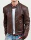 Men's New Biker Motorcycle Brown Genuine Real Leather Jacket
