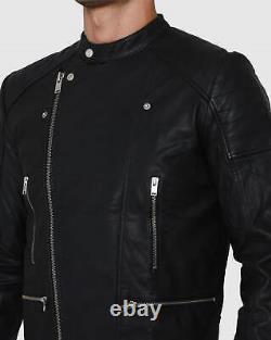Men's Original Lambskin Genuine Leather Jacket Biker Motorcycle Jacket