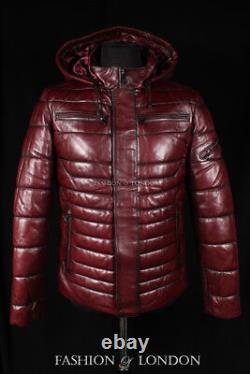 Men's PUFFER Quilted Leather Jacket Cherry Italian Lambskin Leather Jacket