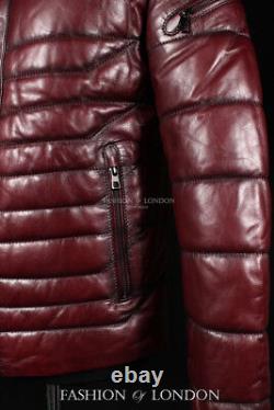 Men's PUFFER Quilted Leather Jacket Cherry Italian Lambskin Leather Jacket