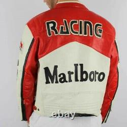 Men's Rare Marlboro Formula Racing McQueen Leather Jacket Motorcycle