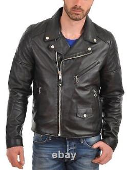 Men's Real Leather Biker Jacket Soft Lambskin Motorcycle Jacket Coat