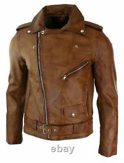 Men's Real Leather Jacket 100% Genuine Lambskin Brown Biker Leather