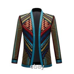 Men's Retro Gold Embroidered Blazer Jacket Luxury Personality Prom Suit Coats