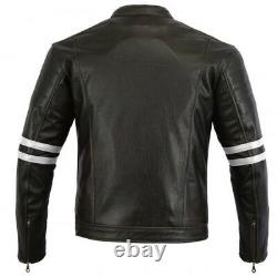 Men's Retro Vintage Cafe Racer Motorcycle Leather Jacket