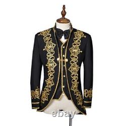 Men's Slim Fit Blazer Jacket Vest 2PCS Embroidered European Court Formal Dress