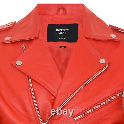 Men's Stylish Brando Casual Red Leather Biker Jacket
