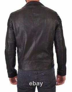 Men's Stylish Genuine Lambskin Motorcycle Handmade Biker Leather Jacket MJ064