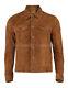 Men's Trucker Tan Suede Classic Western Denim Style Real Leather Jacket Golden
