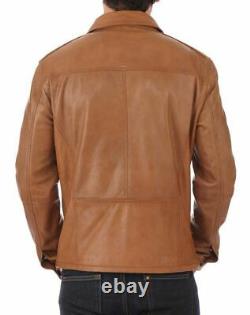 Men's Tan Leather Jacket Zipper Jacket New Real Lambskin Leather Jacket